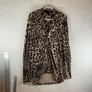 Soma Pajama Top Women's XS Leopard Long Sleeve Front Button Notch‎ Collar 8156